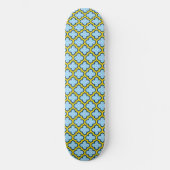 Blauw en geel trellis, rooster, quatrefoil persoonlijk skateboard (Voorkant)