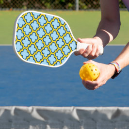 Blauw en geel trellis, rooster, quatrefoil pickleball paddle