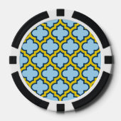 Blauw en geel trellis, rooster, quatrefoil poker chips (Voorkant)