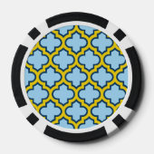 Blauw en geel trellis, rooster, quatrefoil poker chips (Achterkant)