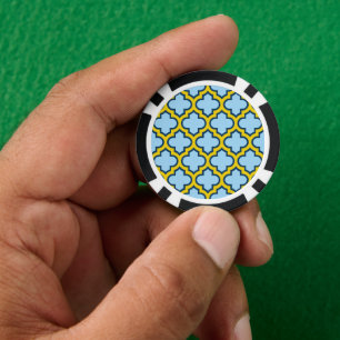 Blauw en geel trellis, rooster, quatrefoil poker chips