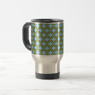 Blauw en geel trellis, rooster, quatrefoil reisbeker