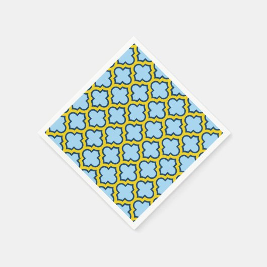Blauw en geel trellis, rooster, quatrefoil servet (Hoek)