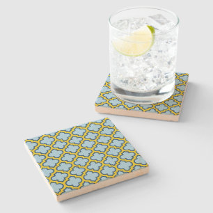 Blauw en geel trellis, rooster, quatrefoil stenen onderzetter