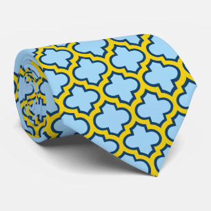 Blauw en geel trellis, rooster, quatrefoil stropdas