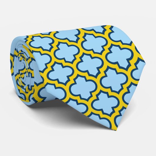Blauw en geel trellis, rooster, quatrefoil stropdas (Opgerold)