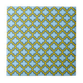 Blauw en geel trellis, rooster, quatrefoil tegeltje (Voorkant)