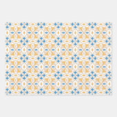 Blauw en geel Tuscan Damask Inpakpapier Vel (Voorkant 2)