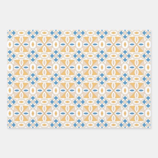 Blauw en geel Tuscan Damask Inpakpapier Vel (Voorkant 2)