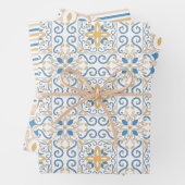 Blauw en geel Tuscan Damask Inpakpapier Vel (In situ)