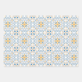 Blauw en geel Tuscan Damask Inpakpapier Vel