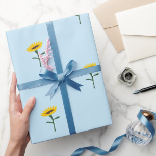 Blauw en Geel Tweeling Zonnebloemen in Bloei Cadeaupapier