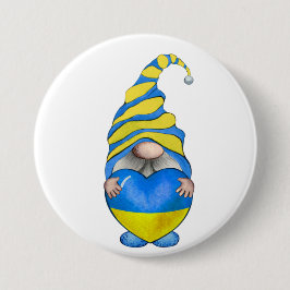 BLAUW- EN GEEL-UKRANIAANSE GNOME MET HEART RONDE BUTTON 7,6 CM
