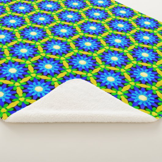 Blauw en geel ventilatorpatroon sherpa deken (3/4)