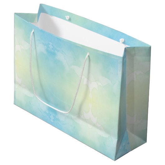 Blauw en geel verloop geschenktas met wit groot cadeauzakje (Voorkant Gekanteld)