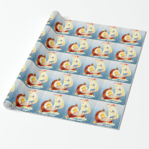 Blauw en geel vintage babyshower-cadeaupapier cadeaupapier
