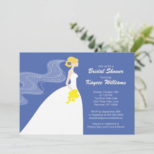 Blauw en geel Vrijgezellenfeest van de Bride nodig Kaart (Staand voorkant)