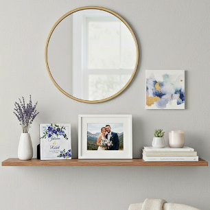 Blauw en geel waterverf bloemen bruilofts bord fotoplaat