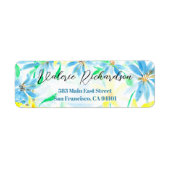 Blauw en Geel Waterverf Bloemen Retouradres Etiket (Voorkant)
