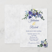 Blauw en geel waterverf bloemens bruiloft