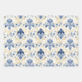BLAUW EN GEEL WATERVERF DAMASK CADEAU INPAKPAPIER VEL (Voorkant 2)