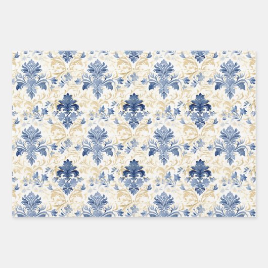 BLAUW EN GEEL WATERVERF DAMASK CADEAU INPAKPAPIER VEL (Voorkant 2)