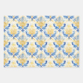BLAUW EN GEEL WATERVERF DAMASK CADEAU INPAKPAPIER VEL (Voorkant)