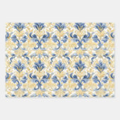 BLAUW EN GEEL WATERVERF DAMASK CADEAU INPAKPAPIER VEL (Voorkant 2)