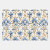 BLAUW EN GEEL WATERVERF DAMASK CADEAU INPAKPAPIER VEL (Voorkant)
