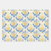BLAUW EN GEEL WATERVERF DAMASK DECORATIEF PAPIER INPAKPAPIER VEL (Voorkant)