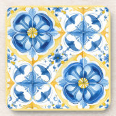 Blauw en geel, waterverf floral Azulejos Bier Onderzetter (Voorkant)