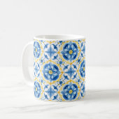 Blauw en geel, waterverf floral Azulejos Koffiemok (Voorkant links)