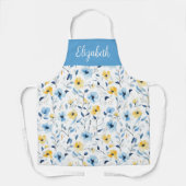 Blauw en Geel Wildbloemmotief Aangepaste Naam Schort (Voorkant)