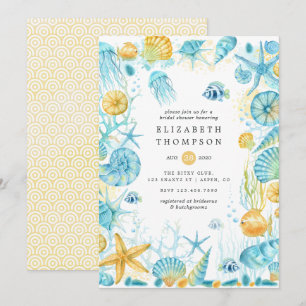 Blauw en geel Zee Life Nautisch Vrijgezellenfeest Kaart