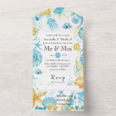 Blauw en geel Zee - Nautical Wedding All In One Uitnodiging (Binnen)