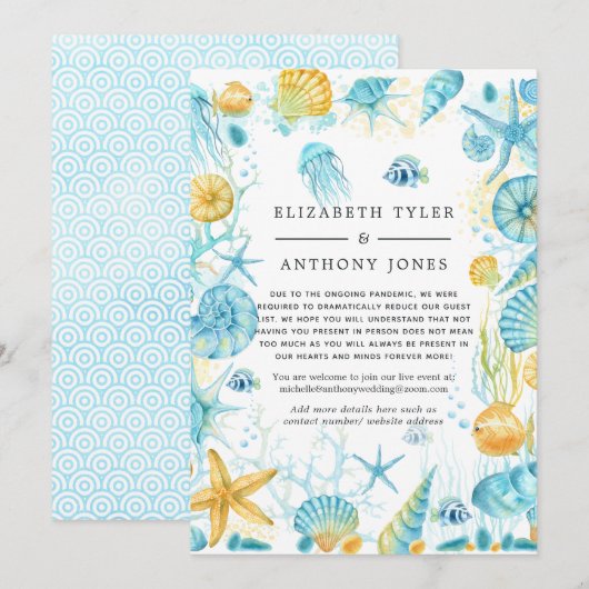 Blauw en Geel Zeeleven Beperkte Trouwgasten Aankondiging (Voorkant / Achterkant)