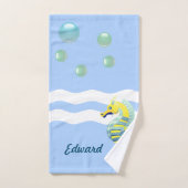 Blauw en geel zeepaard bad handdoek (Handdoek)