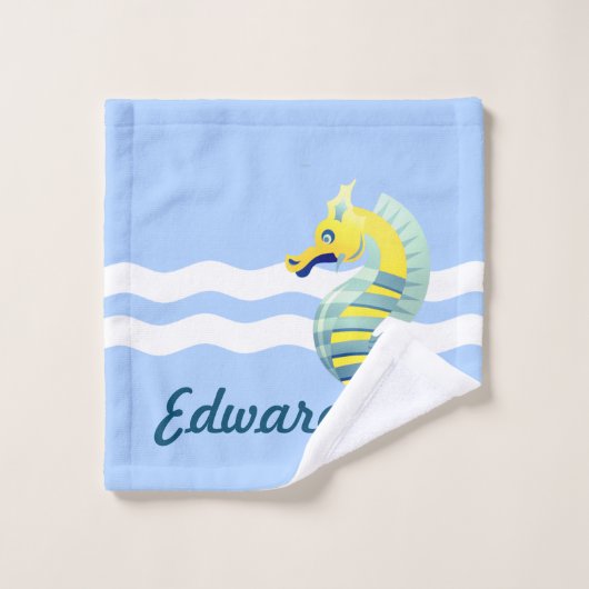 Blauw en geel zeepaard bad handdoek (Wasdoekje)