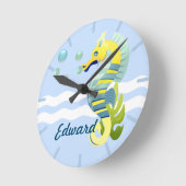 Blauw en geel zeepaard ronde klok (Hoek)