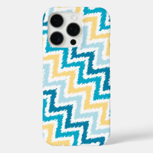 Blauw en geel Zigzag Ikat Patroon iPhone 16 Pro Hoesje