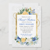 Blauw en geel Zomer Bloemen Gouden Folie Sweet 16 Kaart (Voorkant)