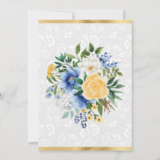 Blauw en geel Zomer Bloemen Gouden Folie Sweet 16 Kaart (Achterkant)