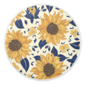 Blauw en geel, Zonnebloemen Keramische Knop (Voorkant)