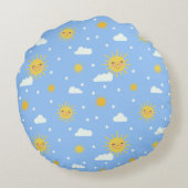 Blauw en geel zonnescherm op maat rond kussen (Achterkant)