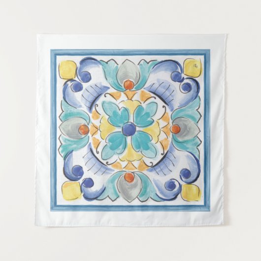 Blauw- en geelblok wandkleed (Voorkant)