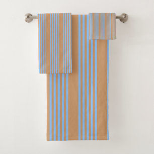 Blauw en geelbruin vijf strips bad handdoek