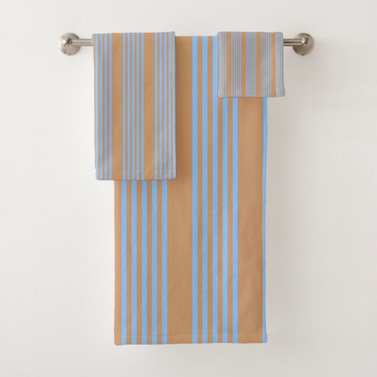 Blauw en geelbruin vijf strips bad handdoek (Insitu)