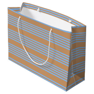 Blauw en geelbruin vijf strips groot cadeauzakje