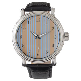 Blauw en geelbruin vijf strips horloge