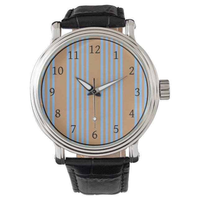 Blauw en geelbruin vijf strips horloge (Voorkant)
